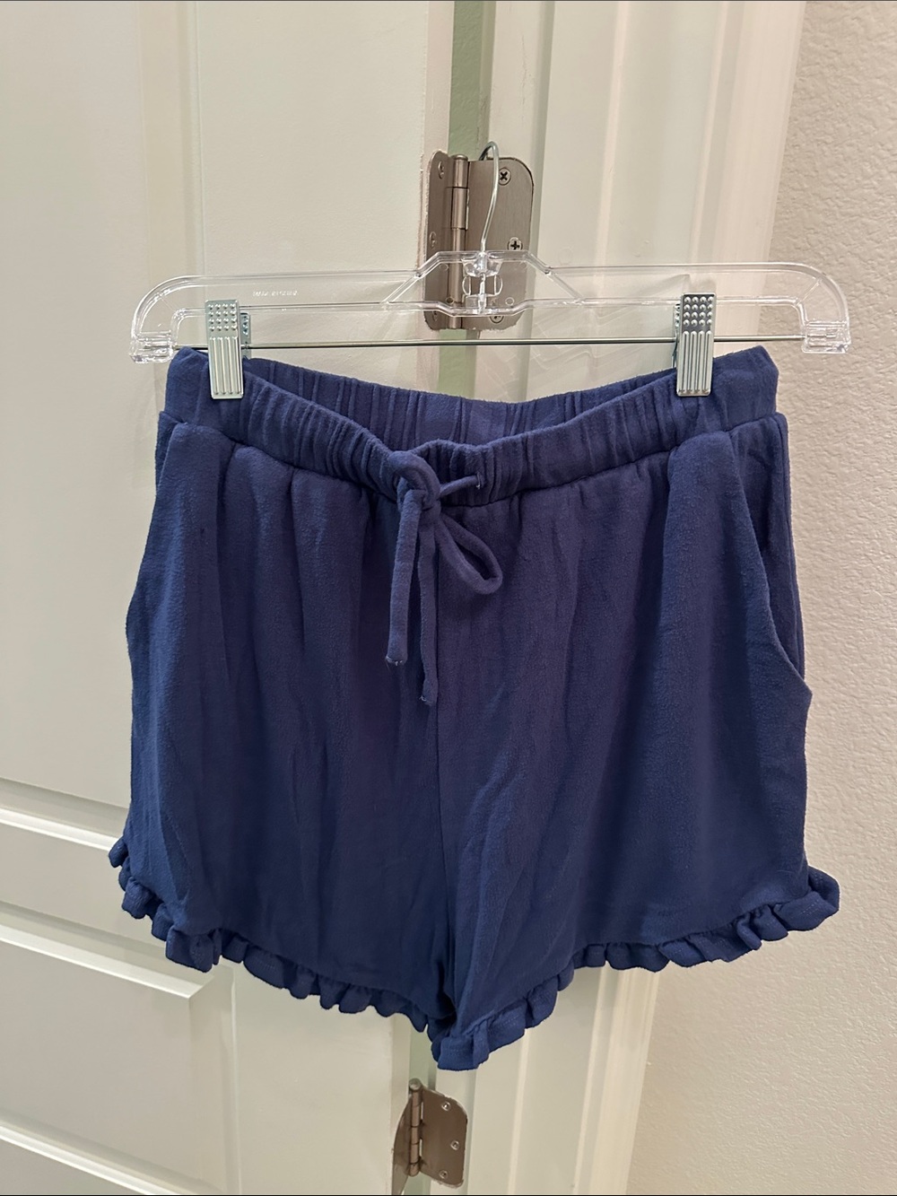 Privacy Please Navy Drawstring Ruffle Hem Lounge Shorts
